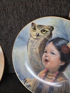 Decorative Owl & Child Collector Plate - Blue Accent